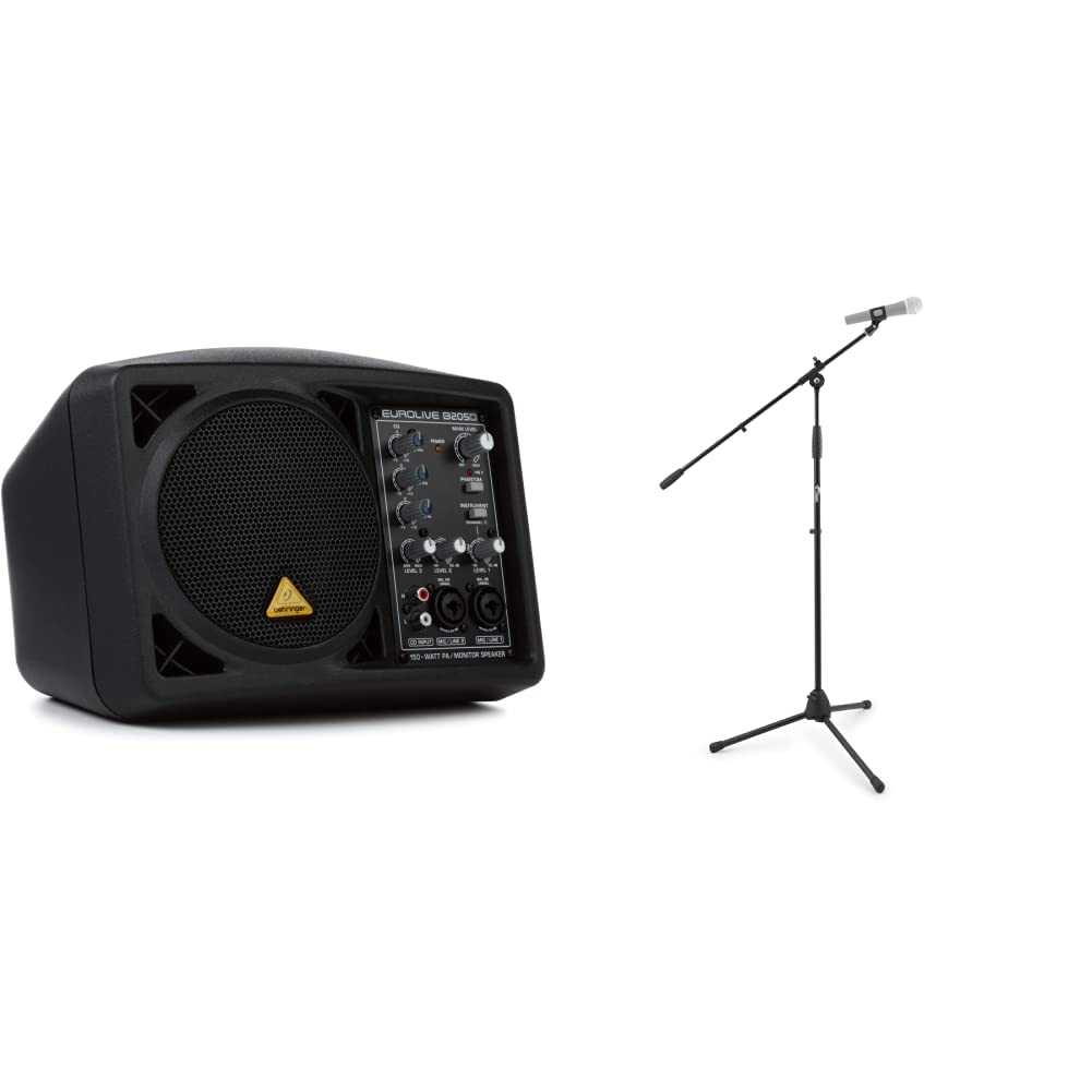 Behringer Eurolive B205D, Altoparlante, Cassa amplificata Speaker Attivo, 150 Watt & Tiger MCA68-BK Asta per Microfono con Clip per Microfono Inclusa, Nero
