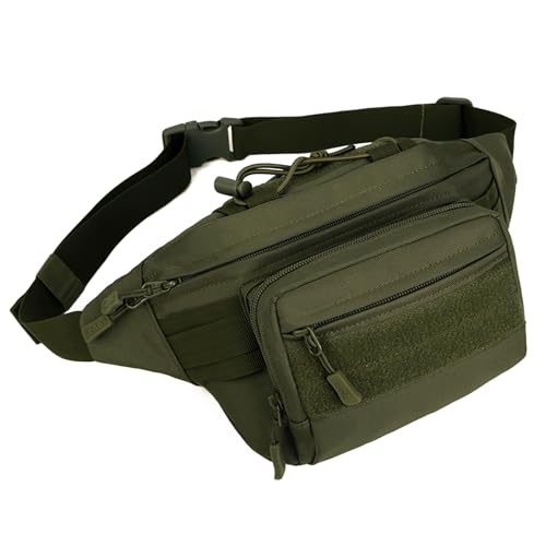 Huntvp Pochete militar de quadril tática, bolsa de cintura, impermeável, bolsa para cinto de quadril para caminhadas, escalada ao ar livre, Bumbag preta (verde militar)