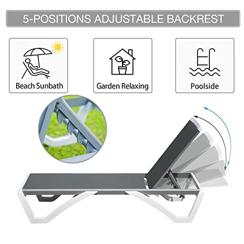 Domi Outdoor Living Outdoor Chaise Lounge - Adjustable Aluminum Patio Lounge,Plastic Pool Lounge Chair (2 Grey Lounges W/Table) #TOP4
