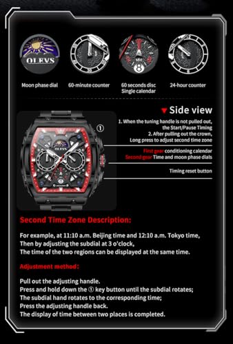 Image of OLEVS Mens Watches Original Chronograph Analog Quartz Watch Multifunction Waterproof Calendar Silicon Strap Fashion Square Watch for Man