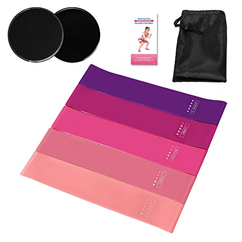 TOMSHOO Sports Exercice Résistance Boucle Bandes Ensemble Élastique Booty Bande Ensemble pour Yoga Home Gym Formation (5Pcs, Curseurs de Base 2Pcs)