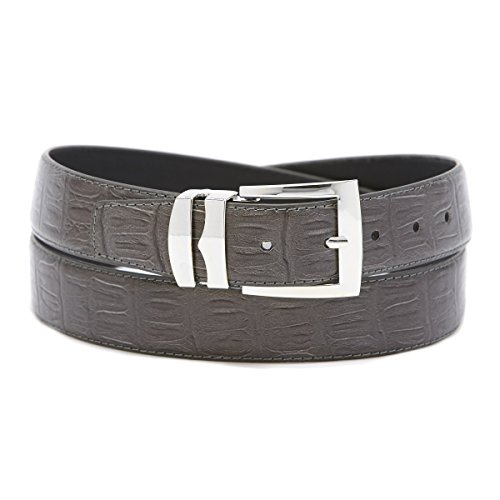 Concitor Men's Wide Bonded Leather Belt CHARCOAL HORNBACK Pattern Silver-Tone Buckle 48
