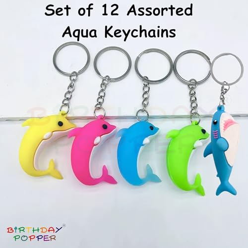 Image of Birthday Popper 12 Pcs Aqua Series 3D Keychains as Birthday Return Gifts - Durable Metal Alloy School Bag Charms for Kids, Lightweight Key Accessories