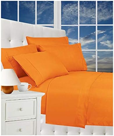 CELINE LINEN Luxurious Bed Sheets Set on Amazon 1800 Thread Count Egyptian Quality Wrinkle Free 4-Piece Sheet Set with Deep Pockets 100% Hypoallergenic, Queen Vibrant Orange