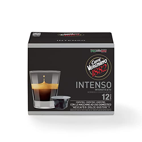 Caffé Vergnano 1882 Cápsulas Café Compatibles Nescafé Dolce Gusto, Intenso - 1 pack x 12 cápsulas