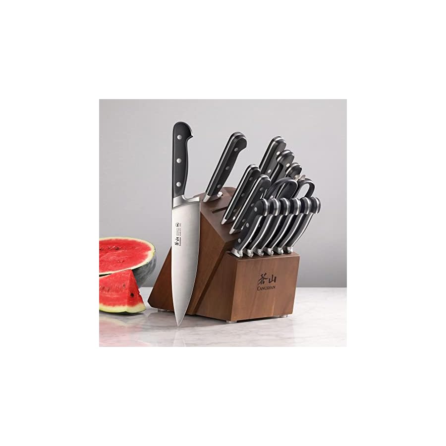 Cangshan Adams Series 1027266 German Steel Forged 15-Piece Knife Block Set, Black