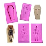 Small 3D Coffin with Cross Human Skeleton Skull Silicone Mold for Fondant,Chocolate, Gum Paste, Candy, Cake Decorating, Soap, Epoxy Resin,Polymer Clay