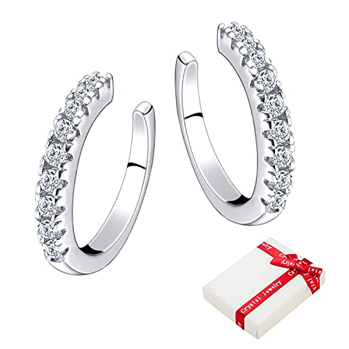 Juego de aretes de plata de ley 925 para damas y mujeres,orejeras de circonita cúbica con purpurina ajustable CZ Pave Ear Cuff Clips pequeños aretes de aro Joyería de moda Regalo Navidad Cumpleaños