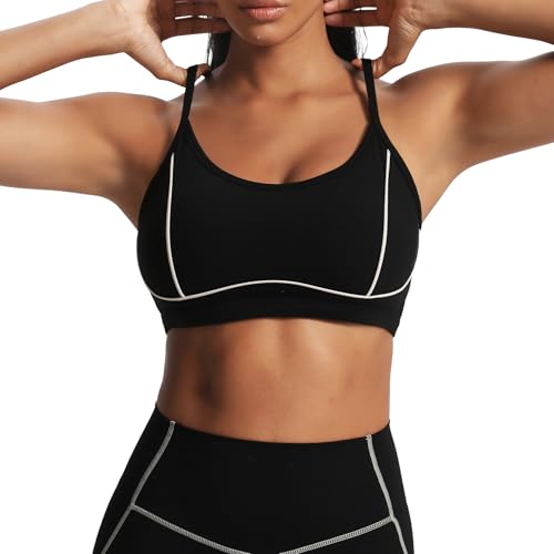Image of Aoxjox Lexi Lined Sports Bra | color blocking, adjustable straps, women's workout fitness training gym yoga crop tank, moisture-wicking