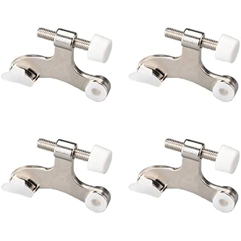 OBTANIM 4 Pack Hinge Pin Door Stopper Heavy Duty Metal Adjustable Door Stops with Rubber Bumper Tips (Silver) Cover