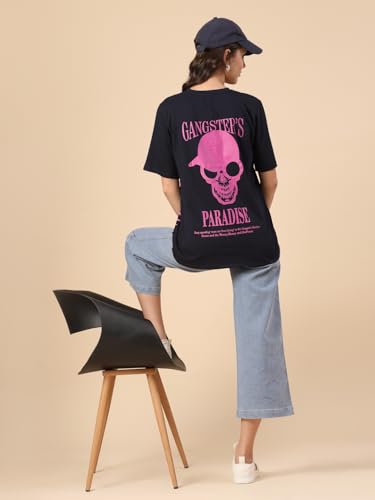 Image of Rigo Back Printed Half Sleeves Round Neck Oversized T-Shirt for Women | Drop Shoulder T-Shirt for Women | Loose Baggy Fit T-Shirt for Women /Girls