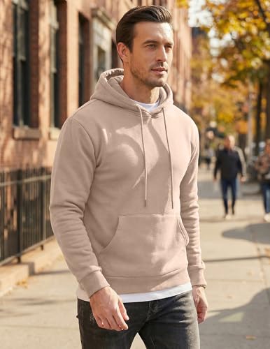Image of JMIERR Mens Fleece Lined Hoodie Pullover Drawstring Pocket Winter Warm | Cozy fleece-lined pullover, adjustable drawstring hood, kangaroo pocket, regular fit, machine wash