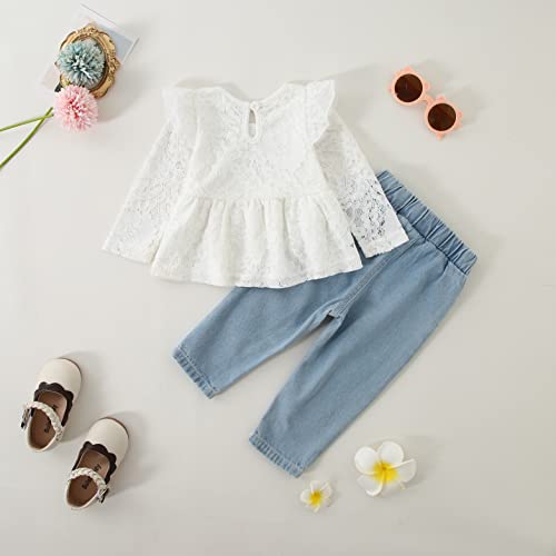 Image of CARETOO Girls Clothes Outfits, Cute Baby Girl Floral Long Sleeve Pant Set Flower Ruffle Top