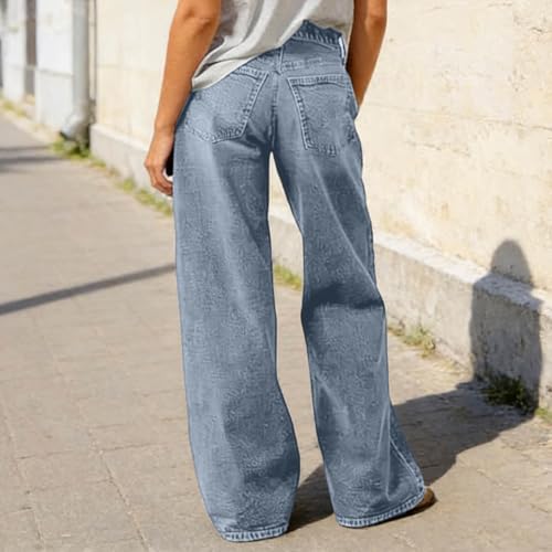 Loinjsnktng Jeans for Women Baggy Plus Size Straight Leg Wide Leg Loose Pants High Waisted Trendy Button Casual Denim Trouser - image 3