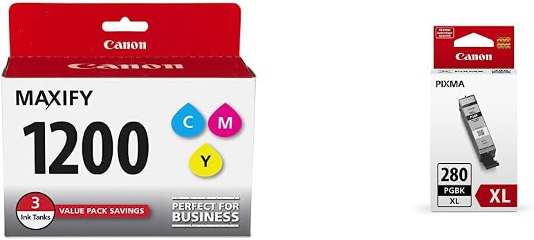Canon MAXIFY PGI-1200 3Color Multi Pack Ink Compatible to MB2120, MB2720, B2020, MB2320, Cyan, Magenta, Yellow & PGI-280 XL Pigment Black Ink