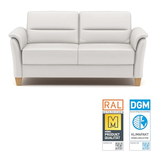 CAVADORE Leder 3er-Sofa Palera / Landhaus-Couch mit Federkern + massiven Holzfüßen / 179 x 89 x 89 / Leder Weiß – Bild 5
