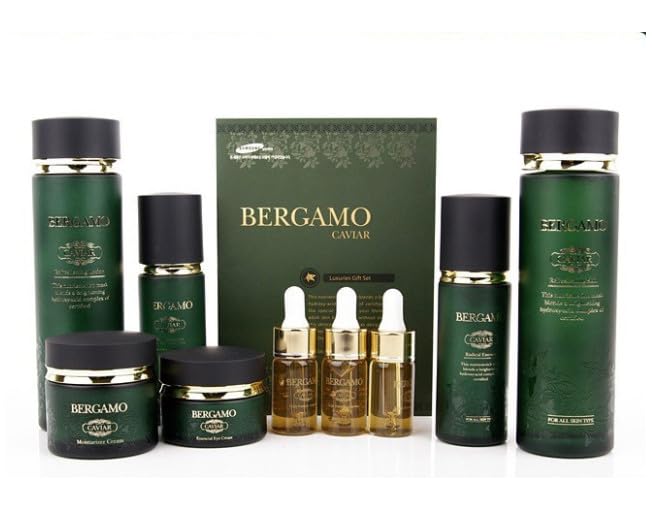 BERGAMO Caviar Premium Skincare Gift Set, 9 Piece Korean Beauty Collection/Korea Made