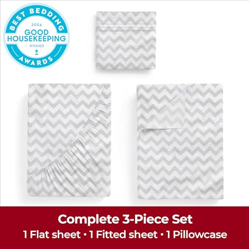 Image of Mellanni Twin XL Sheets Set - 3 PC Iconic Collection Bedding | Hotel Luxury, Extra Soft, Cooling Bed Sheets - Wrinkle, Fade, Stain Resistant (Twin Extra Long, Chevron Gray)