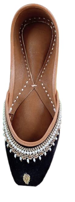 EthnicVibes Punjabi Jutti Phulkari - Ventre plat pour femme indienne - Taille 5-10 DLY - Pour fête de mariage, noir, 39 EU