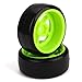 BQLZR 65 mm OD Black Plastic Smooth Tires with Green Wheel Rims for RC 1: 10 On Road Racing & Drift Car Pack of 4