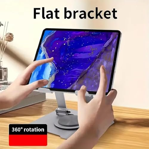 Image of Aluminium Tablet Stand Holder with 360 Rotating Base, Multi Angle Adjustments Compatible for iPad Pro | 11 | 10.9 | 10.2 | Air | Mini, Samsung Galaxy Tab, Lenovo Pad and All Tablets-Silver