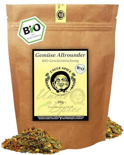 UNCLE SPICE® Gemüse Allrounder - BIO Gewürzmischung - 80g fein abgestimmte Würzmischung für vielseitige Gemüsegerichte in Premiumqualität – Aromatisch, würzig und harmonisch abgestimmt – DE-ÖKO-005