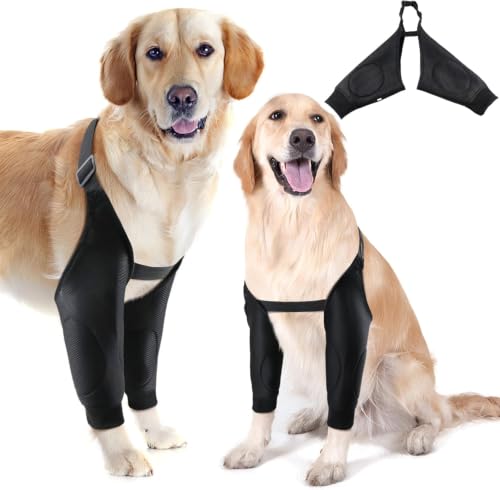 Image of Dog Elbow Protector Breathable Mesh Elbow Pads for Calluses, Dog Recovery Suit Elbow Sleeves, Dog Elbow Protector Elbow Pads, Adjustable Dog Knee Brace Elbow Joint Support Wrap (Black, 2X-Large)