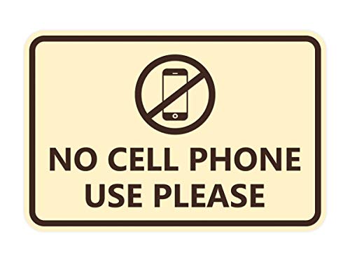 Signs ByLITA Classic Framed No Cell Phone Use Please (Ivory/Dark Brown) - Small 1 Pack