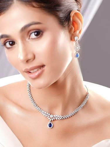 Image of Rubans American Diamond Zirconia Necklace Set Stylish Jewellery Gift for Women & Girls