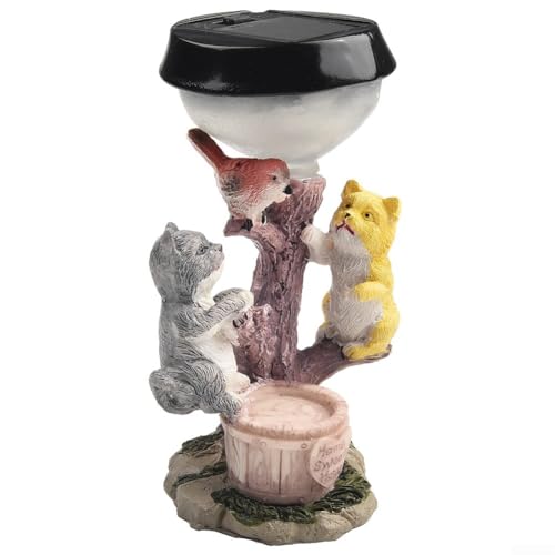 Statue de jardin solaire en résine avec panneau « Welcome Home Sweet Home » - Figurine lumineuse mignonne pour chiot et chat - Décoration de pelouse, allée, patio, cour (A)
