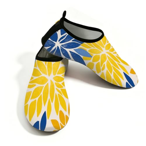 Zapatos acuáticos unisex de secado rápido con diseño floral dalia azul y amarillo
