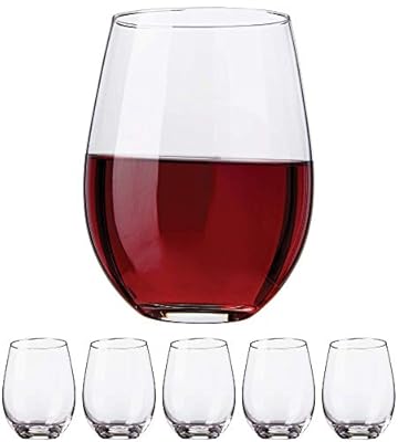 Stemless Wine Glasses Set, 18oz – Set of Elegant Cocktail Tumblers – Premium Glass Drinking Cups – Deluxe Gift Pack - Dishwasher Safe – by Kitchen Lux (6 Pack)