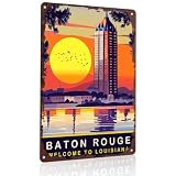 Vintage Baton Rouge Louisiana Travel Poster Metal Sign, 8x12 Inches Aluminum Wall Art, Rustic Decorative Tin Sign for Home Living Room Bar Cafe Garage