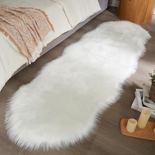 AMTOVO White Faux Sheepskin Rug 2x6 ft Shag Area Rug