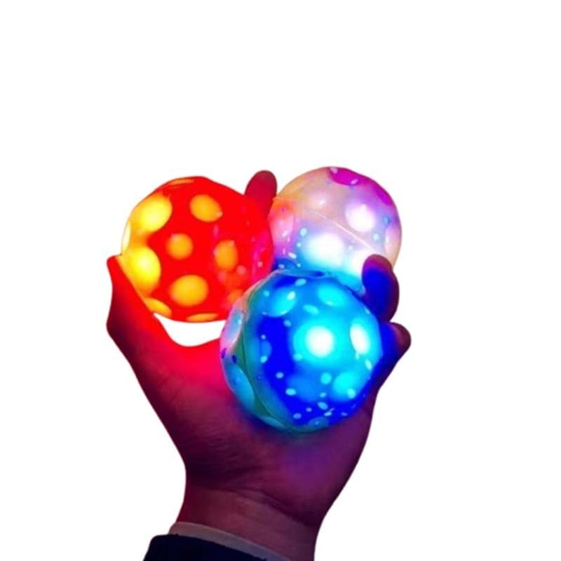 Image of Moon Ball High Bouncing with LED Light for Kids Adults Pets Easy Grip Sports Space Ball with Craters Indoor Outdoor Toy Helps in Hand Eye Coordination Stress Relief - Mix Color (Pack of 2)