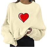 Damen Graffiti Sweatshirt Langarm Rundhals Herzen Bedruckt Pullover Y2K Stil Fashion Langarmshirts Weiche Flauschige Bequeme Oberteil Valentinstag Datum Paarkleidung