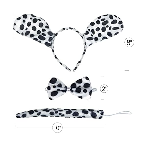 Skeleteen dalmatian dog costume set - black and white dog ears headband, bowtie and tail accessories set for dog costumes for toddlers and kids - image 6