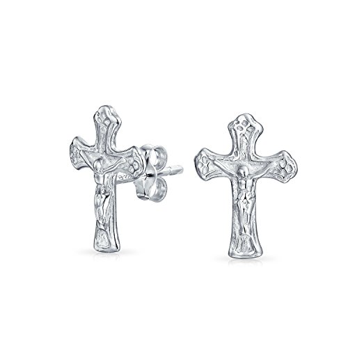 Catholic Crucifix Cross Religious Tiny Stud Earrings For Women For Men Teen Communion Gift .925 Sterling Silver #TOP2
