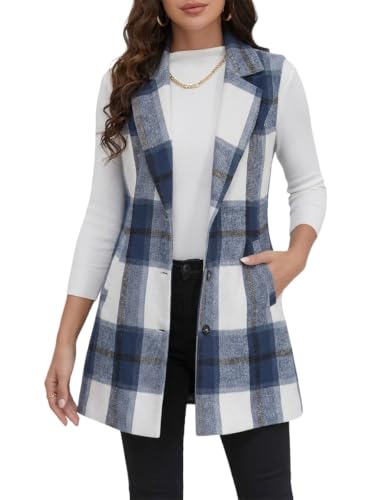 Image of IDEALSANXUN Plaid Vest for Women Fall Winter Sleeveless Blazer Jackets