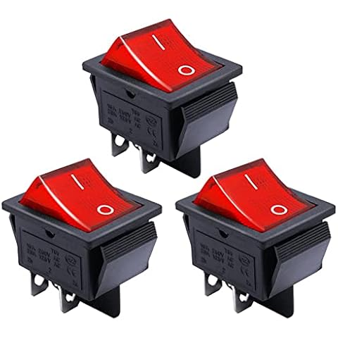 mxuteuk 3pcs AC 220V Red Light Illuminated Snap-in Boat Rocker Switch Toggle Power DPST ON-Off 4 Pin AC 250V 6A 125V 10A, Use for Car Auto Boat Household Appliances MXU2-201NR Cover