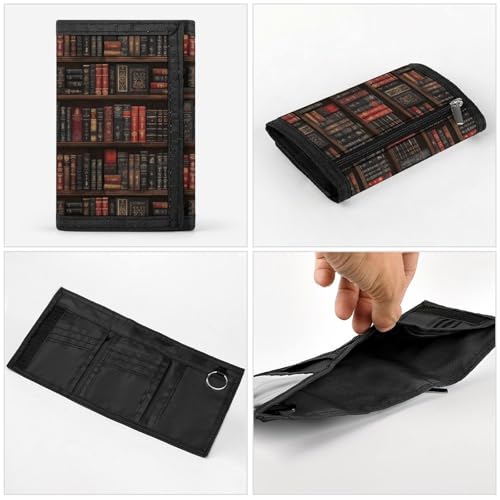 Vintage Bookshelf A Print Wallet for Men, 8 Credit Card Holder Slim Minimalist Front Pocket Small Mens Bifold Wallets4