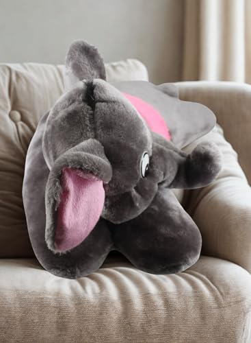 Image of Tickles Elephant Soft Stuffed Plush Animal Bolster Pillow Cushion for Kids Boys & Girls Birthday Gift (Size: 40 cm Color: Grey)