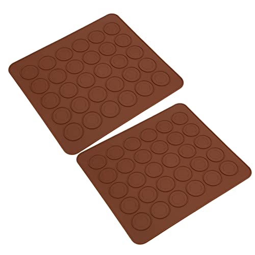WPKD BLUEIY Silicone Macaron Baking Mat,2Pcs 30 Holes Non-Stick Baking Mat Sheets,for Macarons,Cookies,Pastry,Pizza(28x25cm,Coffee Color)