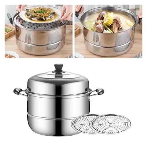 Olla de vapor de acero inoxidable de 2 niveles y gran capacidad para verduras y huevos 4