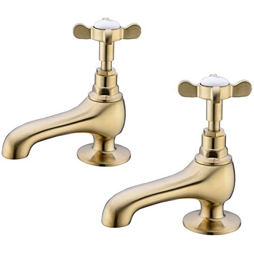 TRUSTMI Grifos para lavabo de latón macizo, Grifo clásico para baño, Grifo para bañera con lavabo frío y caliente, Oro cepillado Cover