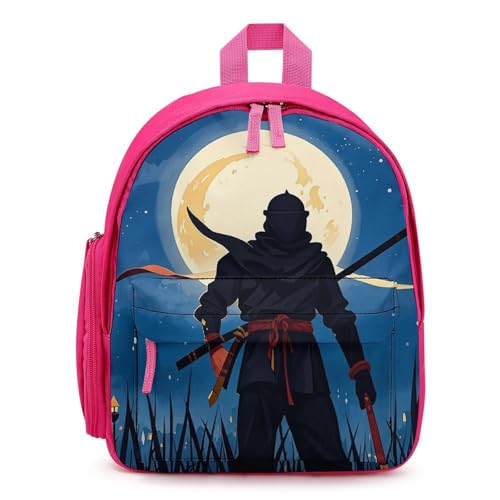 Moonlight Watercolor Style Ninja Backpack for Men Women, Durable Small Bookbag Lightweight Daypack for Travel, Hiking, Pink-style