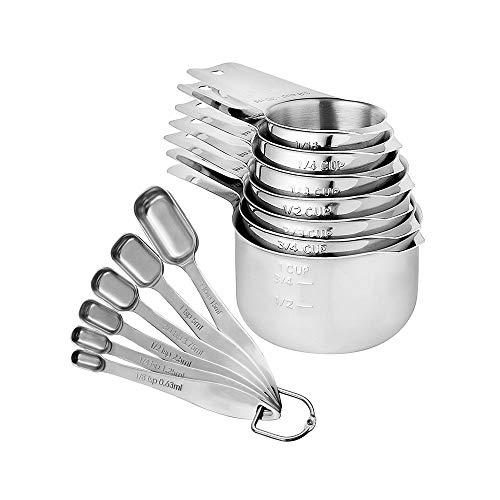 LLS Stainless Steel Measuring Spoons and Cups Sets of 13 Solid Liquid Measure Set for Baking and Cooking 0514