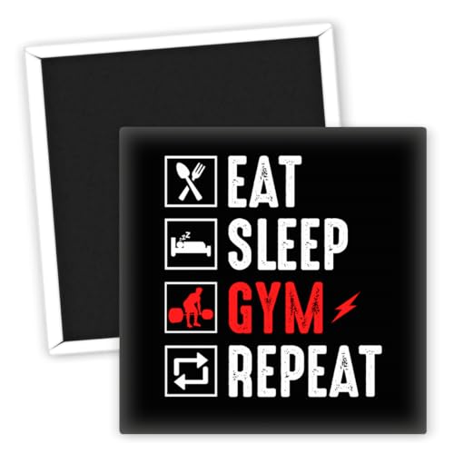 Eat Sleep Gym Repeat Motiv - Fitness Kühlschrankmagnet - Robuste Kühlschrankmagnete - Gym Dekoration - Motivationsmagnet - Fitness Geschenke - Kühlschrank Deko - Fitness Lifestyle Produkte