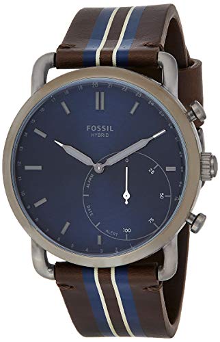 Fossil Men's Stainless Steel Hybrid Watch with Leather Strap, Brown, 22 (Model: FTW1182)