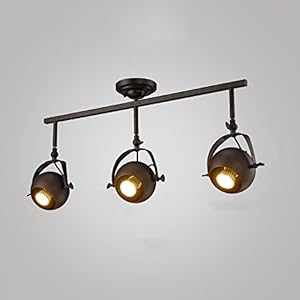 Rétro industriel plafonnier lumière mur lampe vêtements magasin rail rails lampes bar LED spots fond mur affichage Shot lumière LED Outfit long Rod plafond spots E27 (Color : Black-Three head)